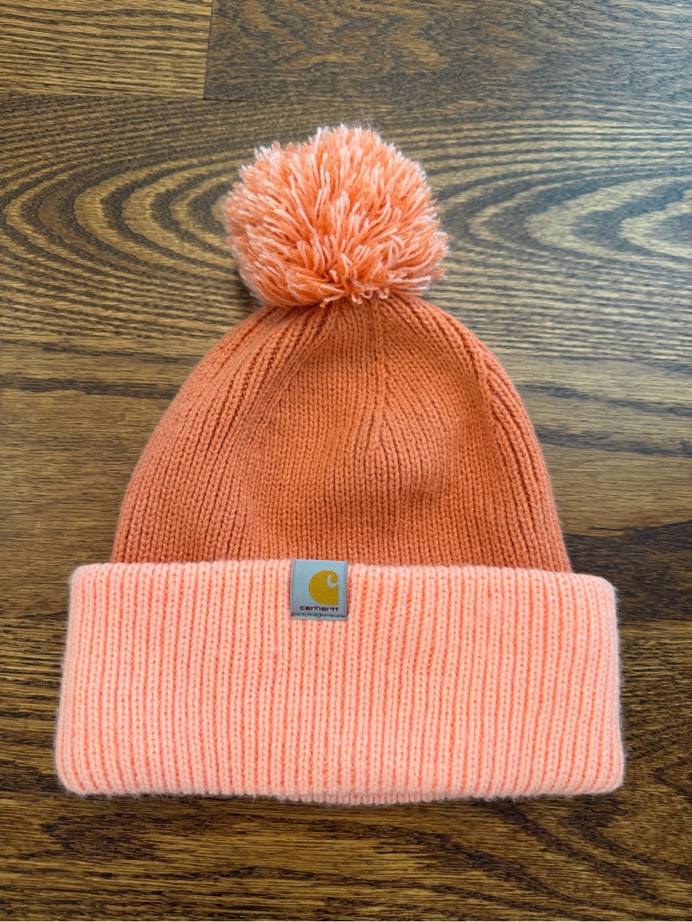 Carhartt Kids Two-Tone Peach/Coral Pom Beanie